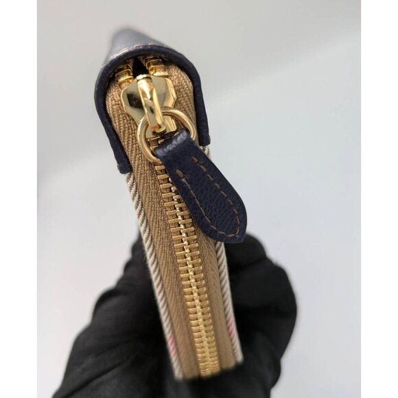 Burberry Check Zip Around Leather Wallet Dark Blue 8084516 - Picture 4 of 11